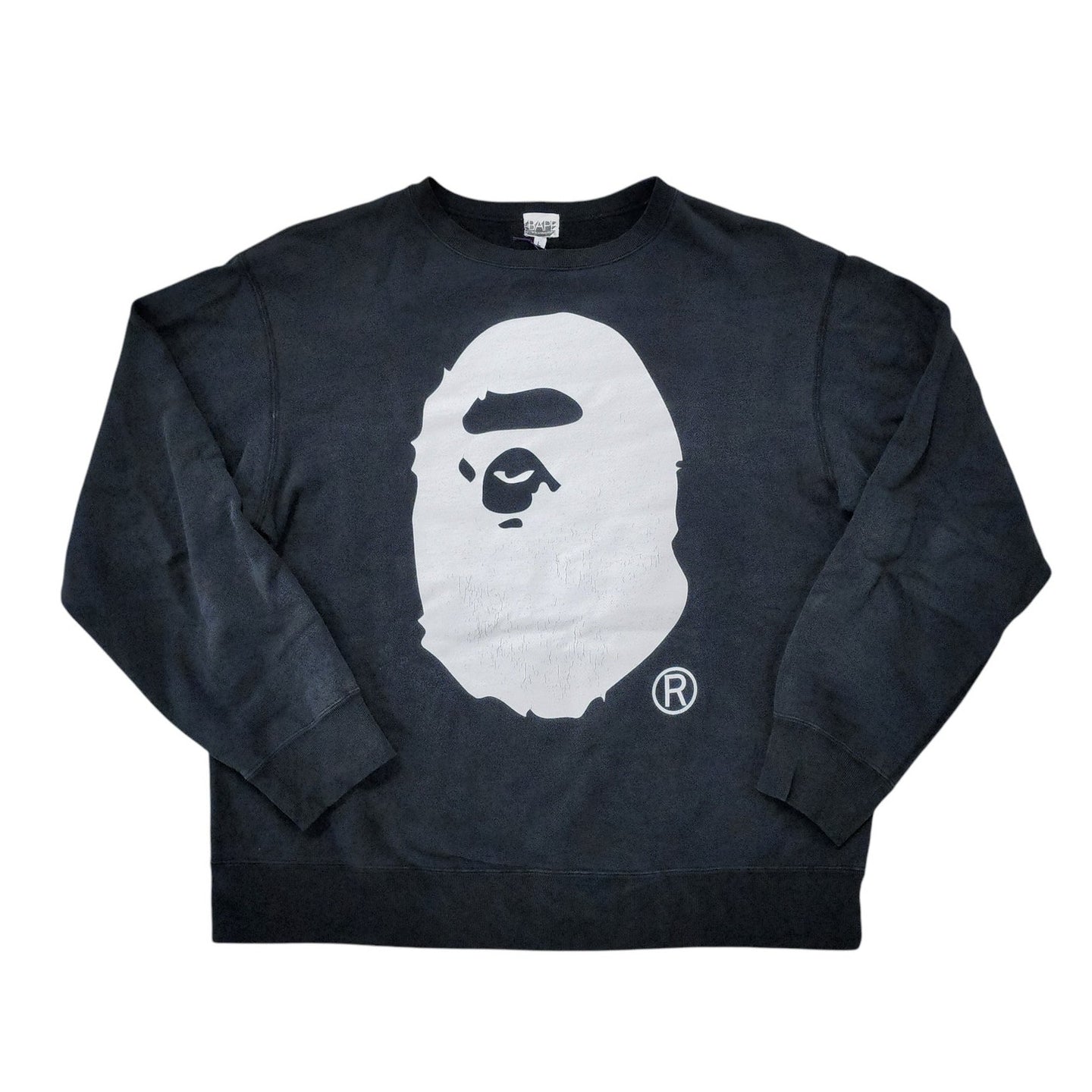 L Bape Crewneck Big Ape Head OG Nigo Era BLACK WHITE