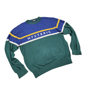 L Hysteric Glamour Sweater Stripe Logo BLUE GREEN