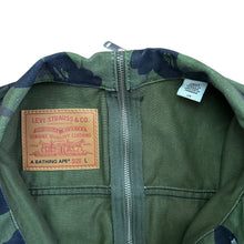 Load image into Gallery viewer, L Levi's® X Bape Denim Green Camo Trucker Jacket