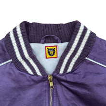 Load image into Gallery viewer, XL Human Made Purple Satin Varsity Jacket