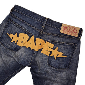 M Bape Jeans BAPE STAS Embroidered Gold Wash Denim