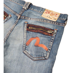 32x29 Evisu Jeans Small Wings Zip Pockets Denim ORANGE