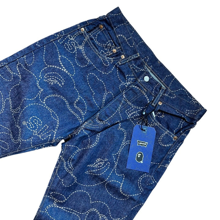 Brand New 33" X 32" Bape Levis Camo Print Denim Jeans