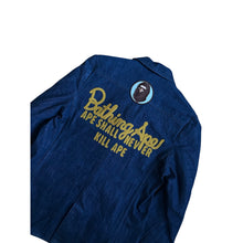 Load image into Gallery viewer, L Bape Champion Embroidered Dark Wash denim blazer.