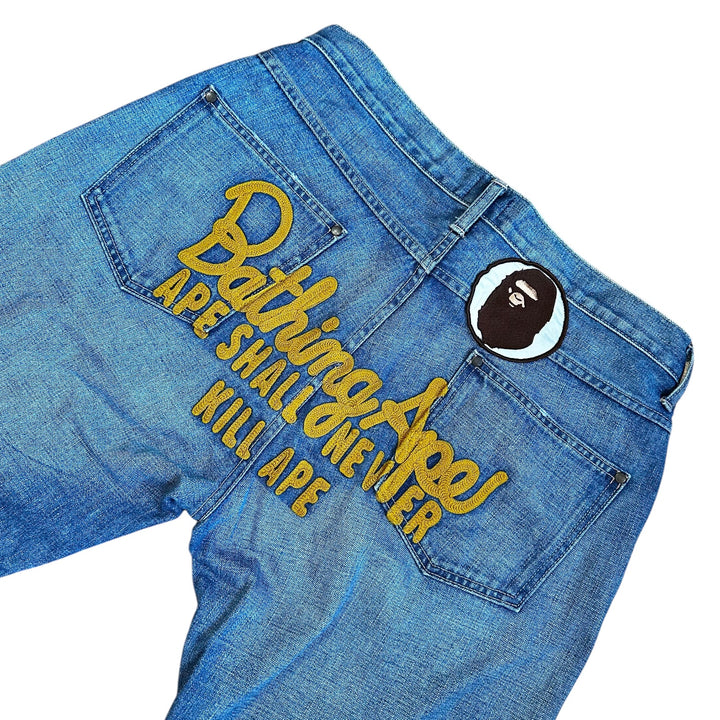 34" x 32" L Bape Champion Light Wash Denim Jeans