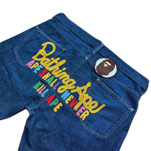 Load image into Gallery viewer, L 34 Waist Bape Jean Shorts Rainbow Champion Logo Embroidered