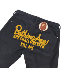 Load image into Gallery viewer, M Bape Jeans Champion Logo Ape Head Denim BLACK GOLD