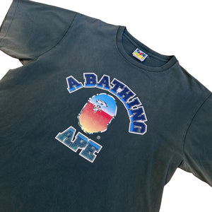 L Bape Green Glitter College Logo Tee Sun Bleached
