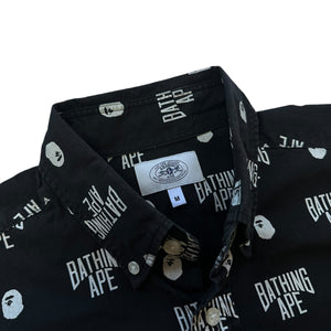 M Bape Tee L/S Button Up AOP NYC Logo BLACK WHITE