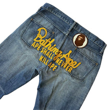 Load image into Gallery viewer, L Bape Jeans Champion Logo Big Ape Patch Denim LIGHT WASH GOLD