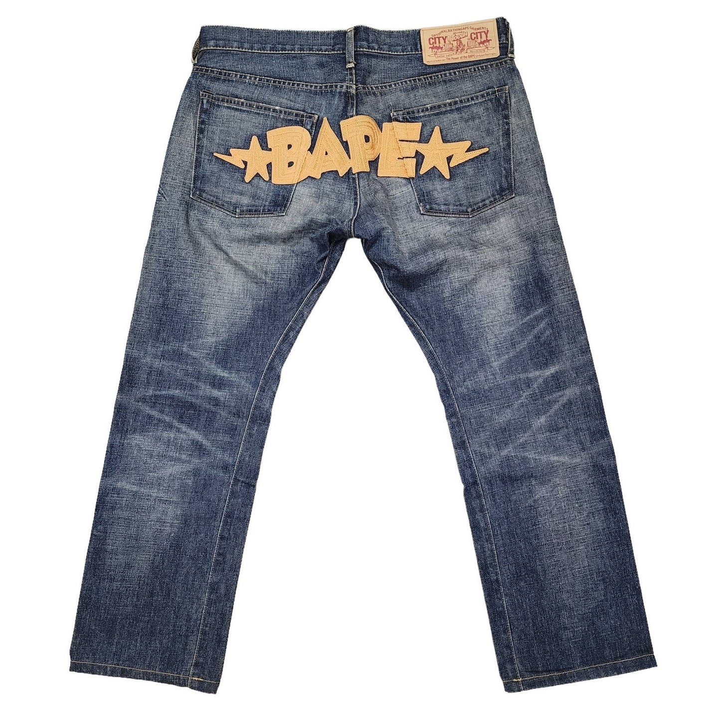 M Bape Jeans BAPE STAS Embroidered Gold Wash Denim