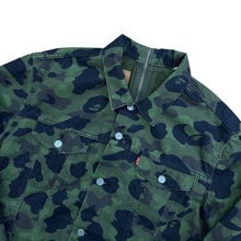 Load image into Gallery viewer, L Levi's® X Bape Denim Green Camo Trucker Jacket
