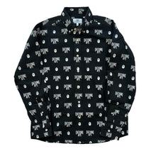 Load image into Gallery viewer, M Bape Tee L/S Button Up AOP NYC Logo BLACK WHITE