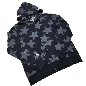 3XL Bape Shark Hoodie Full Zip AOP Stas BLACK GREY