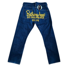 Load image into Gallery viewer, 32" x 32" M Bape Champion Embroidered Dark Wash Jeans