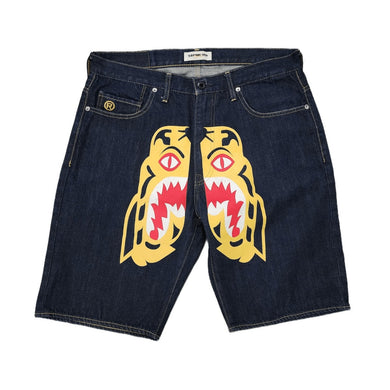 S Bape Jean Shorts Tiger Face Funthera Militia RAW DENIM