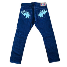 Load image into Gallery viewer, 32" x 32" M Bape Flame Sta Printed Dark Wash Jeans