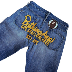 32" Waist M Bape Champion Embroidered Faded Jeans