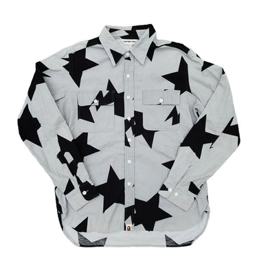 M Bape Tee L/S Button Up Big Sta AOP GREY BLACK