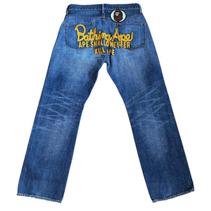 32" Waist M Bape Champion Embroidered Faded Jeans