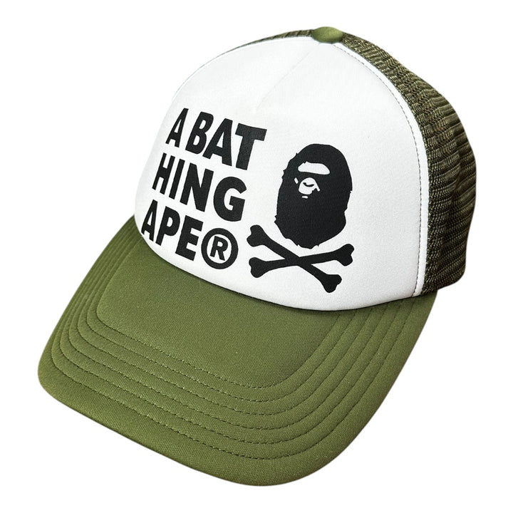 Bape Green Cross Bone Trucker Hat