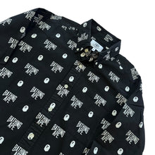 Load image into Gallery viewer, M Bape Tee L/S Button Up AOP NYC Logo BLACK WHITE