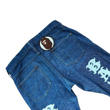 Load image into Gallery viewer, 32" Waist M Bape Spellout Print Jeans Dark Rinse