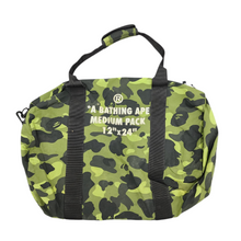 Load image into Gallery viewer, Bape Green Camo Nylon Duffle Bag Medium Pack 12” x 24”