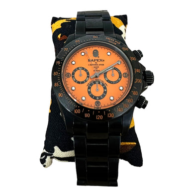 Bape Bapex Type 3 Black/Orange Daytona Watch w Box