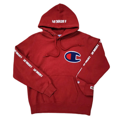 M Bape x Champion Hoodie Big Ape Head RED WHITE