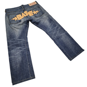 M Bape Jeans BAPE STAS Embroidered Gold Wash Denim