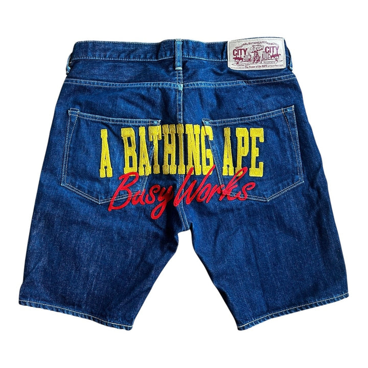 M 32 Waist Bape Jean Shorts Busy Works Embroidered