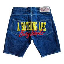 Load image into Gallery viewer, M 32 Waist Bape Jean Shorts Busy Works Embroidered