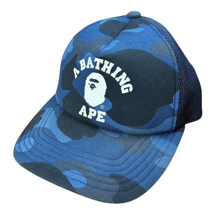 Bape Blue Camo College Logo Trucker Hat