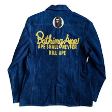 Load image into Gallery viewer, L Bape Champion Embroidered Dark Wash denim blazer.