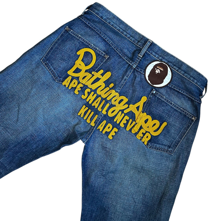 36" x 32" XL Bape Champion Embroidered Denim Jeans