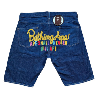 L 34 Waist Bape Jean Shorts Rainbow Champion Logo Embroidered