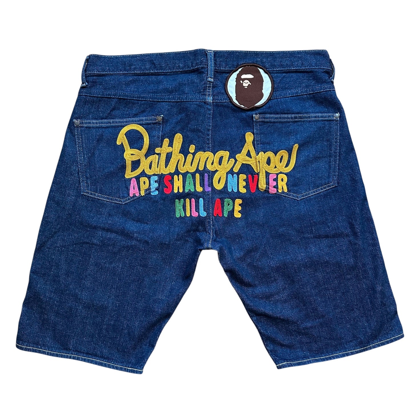 L 34 Waist Bape Jean Shorts Rainbow Champion Logo Embroidered