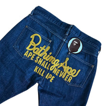 Load image into Gallery viewer, 32" x 32" M OG Bape Champion Embroidered Dark Wash Jeans