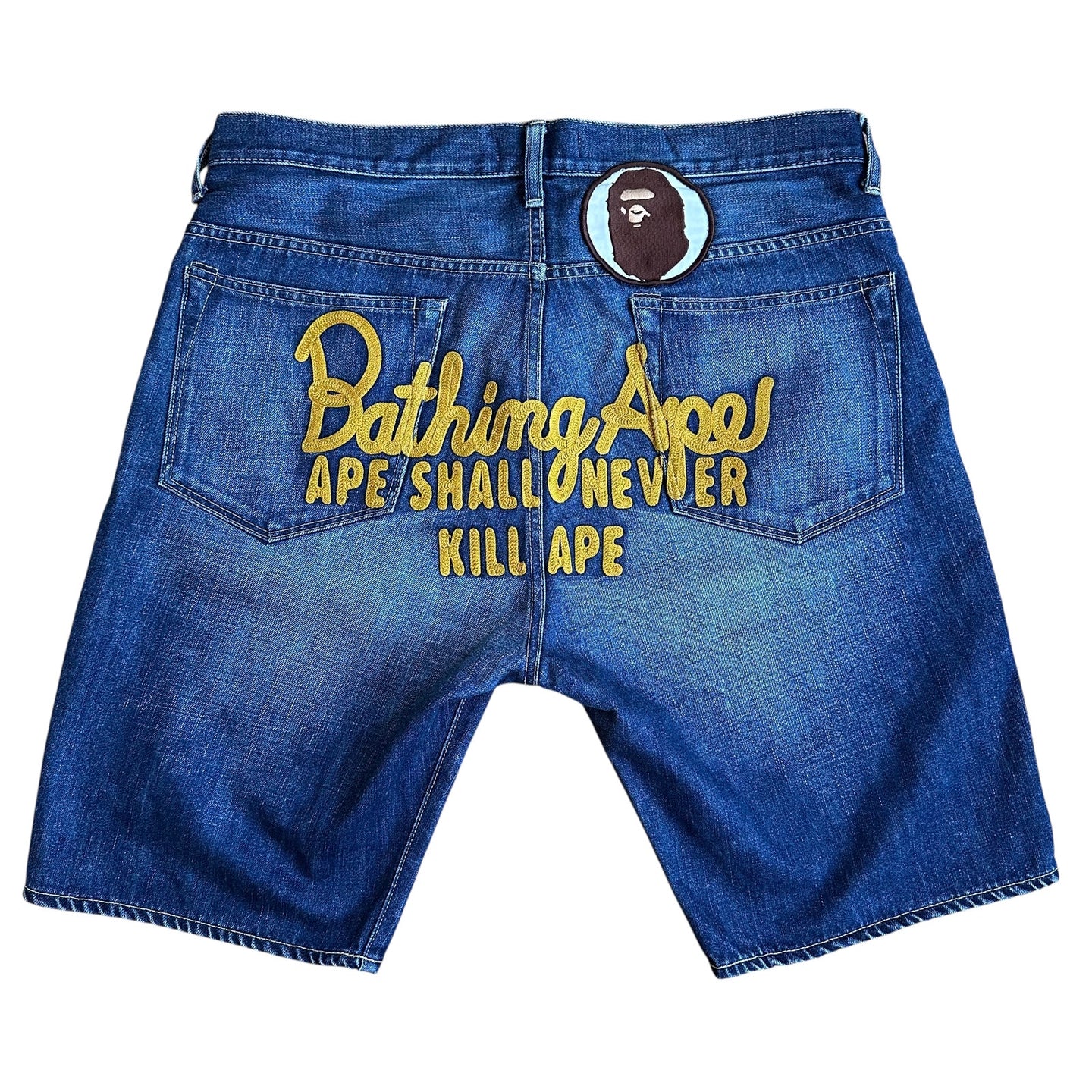 L 34 Waist Bape Jean Shorts Champion Logo Embroidered
