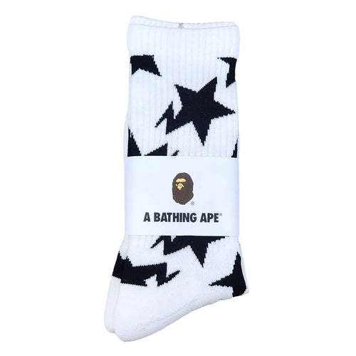 Bape Socks Medium White Black Sta Brand New