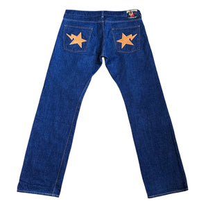34" Waist L Bape Embroidered Double Star Dark Jeans