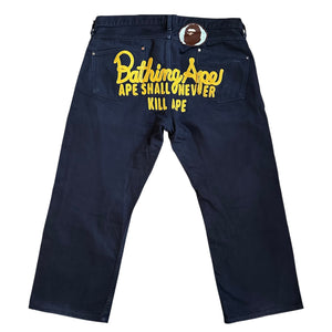 34" Waist L Bape Cropped Black Jeans Champion Embroidered