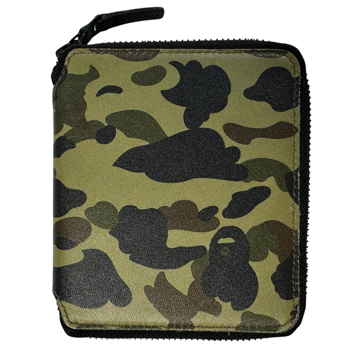 Bape Green Camo Leather Zip Wallet