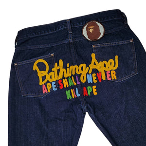 Bape Jeans ASNKA Big Ape  Patch RAINBOW DENIM Vintage