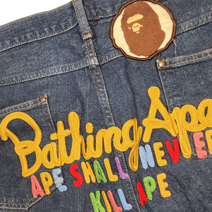 Bape Jean Shorts ASNKA Big Head Patch RAINBOW DENIM Archive