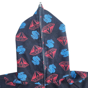L Billionaire Boys Club Hoodie Full Zip Diamonds and Dollars BLACK