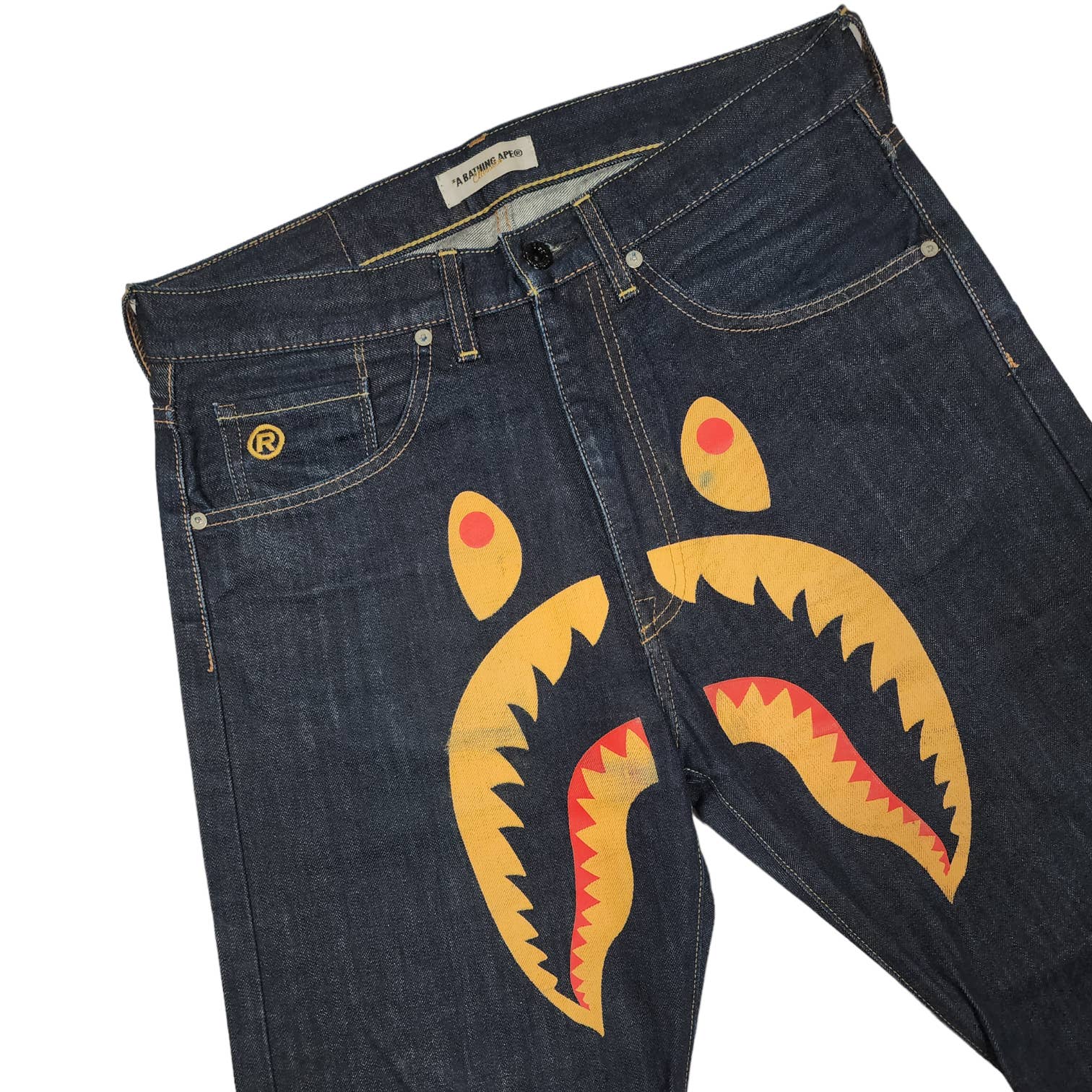 M Bape Jeans WGM Shark Face ORANGE DENIM Vintage