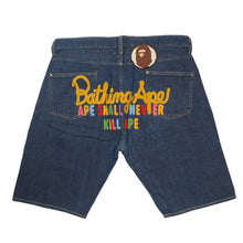 Load image into Gallery viewer, Bape Jean Shorts ASNKA Big Head Patch RAINBOW DENIM Archive